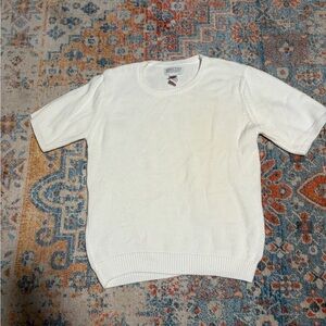 Vintage Lands End white knit short-sleeved crewneck cotton sweater